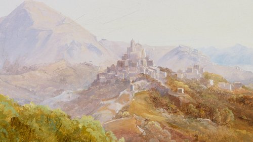 Ernst Willers, Landschaft nördlich Rocca Santo Stefano und die Mammellen, 1836, Gemälde, Öl auf Karton auf Leinwand