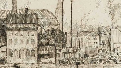 Jan Oeltjen, Hafen (Spree), 1911, Grafik, Radierung