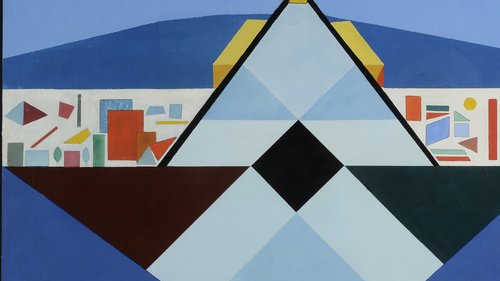 Karl Schwoon, in memoriam Bauhaus dessau I, um 1972, Gemälde, Gouache und Acryl auf Karton