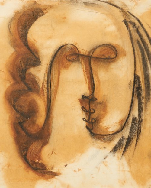 Karl Schwoon, Frauenkopf, 1928, Grafik, Kohle und Öl auf Papier