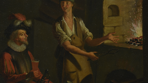 Unbekannter Künstler, Ritter in der Schmiede, zwischen 1700 und 1899, Gemälde, Öl auf Eichenholz