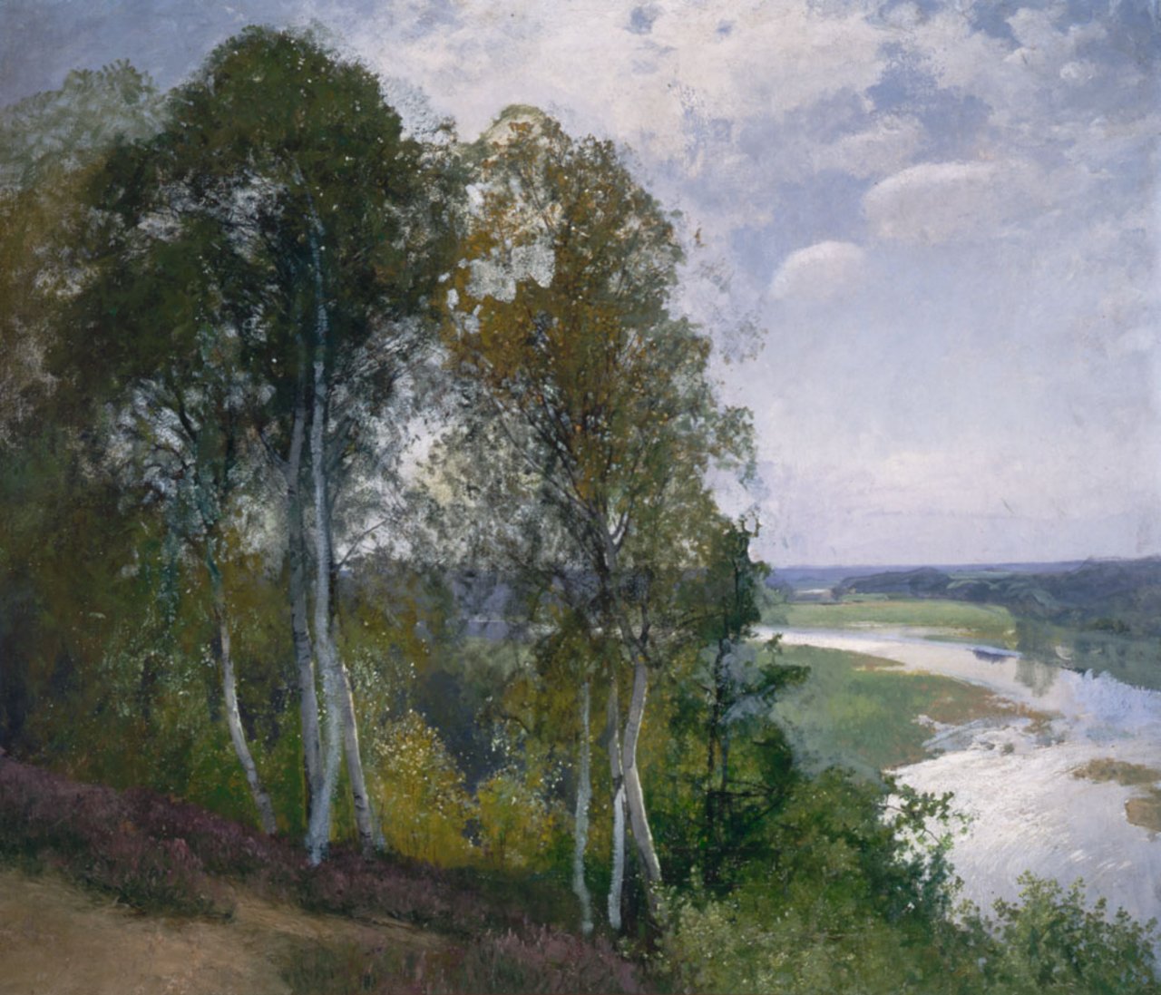 Georg Bernhard Müller vom Siel, Huntelauf mit bewaldetem Ufer, um 1905, Gemälde, Öl auf Leinwand