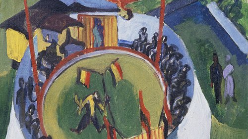 Ernst Ludwig Kirchner, Der Wanderzirkus, um 1920, Gemälde, Öl auf Leinwand