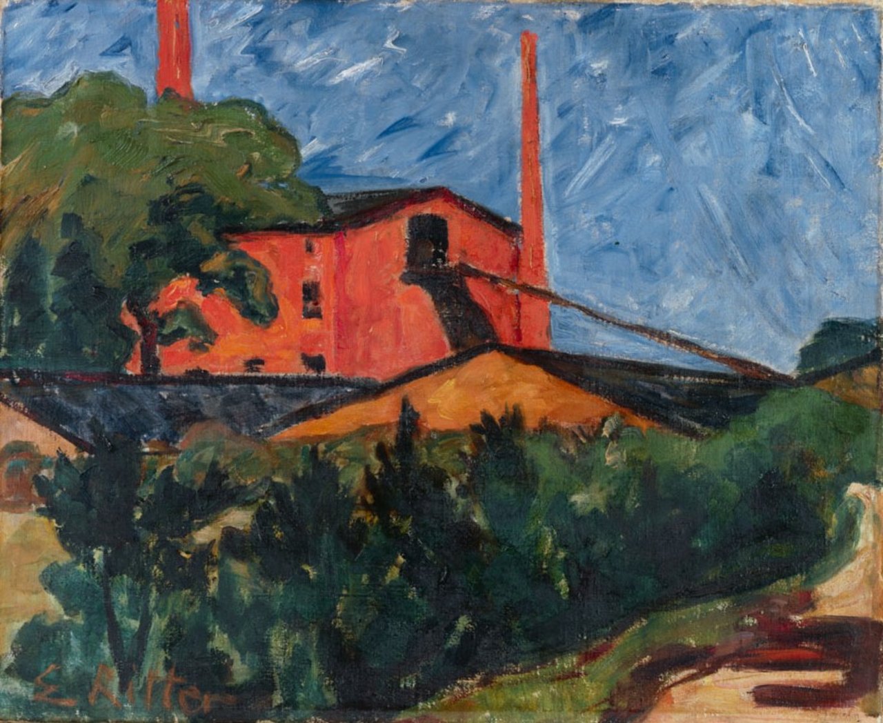 Emma Ritter, Ziegelei, 1912, Gemälde, Öl auf Leinwand