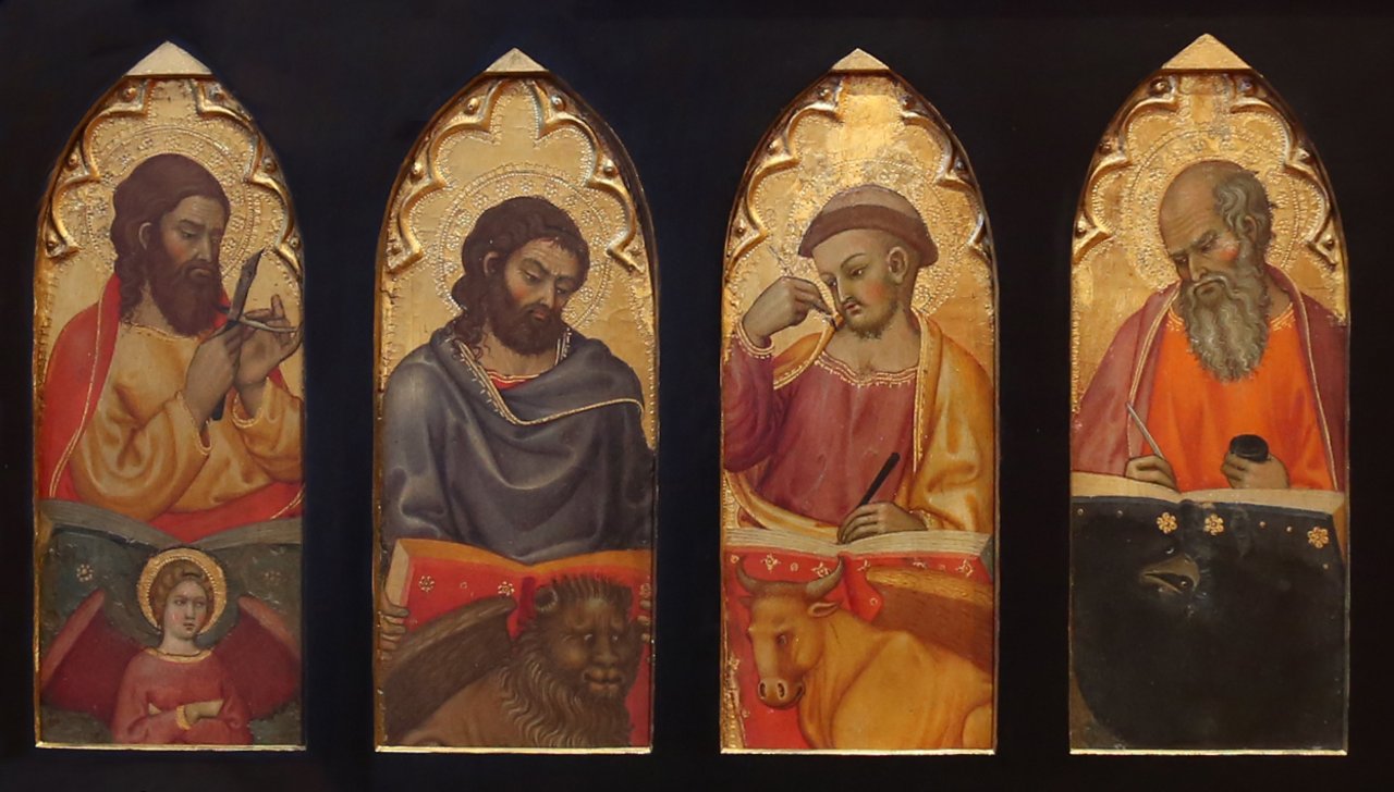 Taddeo di Bartolo, Die vier Evangelisten (von links nach rechts: Matthäus, Markus, Lukas, Johannes), um 1410 bis 1420, Gemälde, Tempera auf Pappelholz