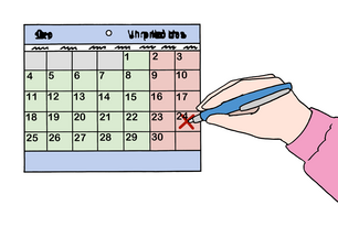 Illustration: Jemand markiert einen Termin im Kalender.