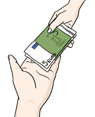 Illustration: Eine Person legt einer anderen Geldscheine in die Hand.