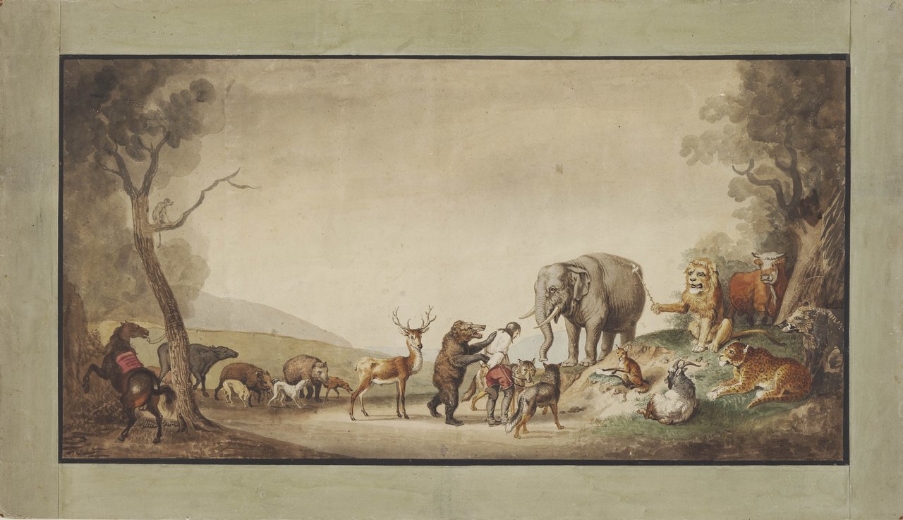 Johann Heinrich Wilhelm Tischbein, Szene aus dem Leben des Jägers (nach einem Gemälde von Paulus Potter und Cornelis van Poelenburch), zwischen 1799 und 1806