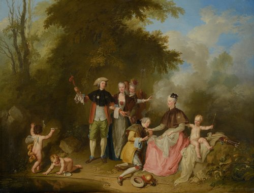 Christin Wilhelm Ernst Dietrich, Pilgergesellschaft in einem Park, 1738, Gemälde, Öl auf Leinwand