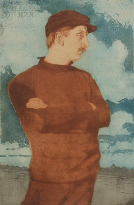 Marie Stein-Ranke, Georg Müller vom Siel mit Schiebermütze, 1902, Grafik, Kaltnadelradierung, Aquatinta