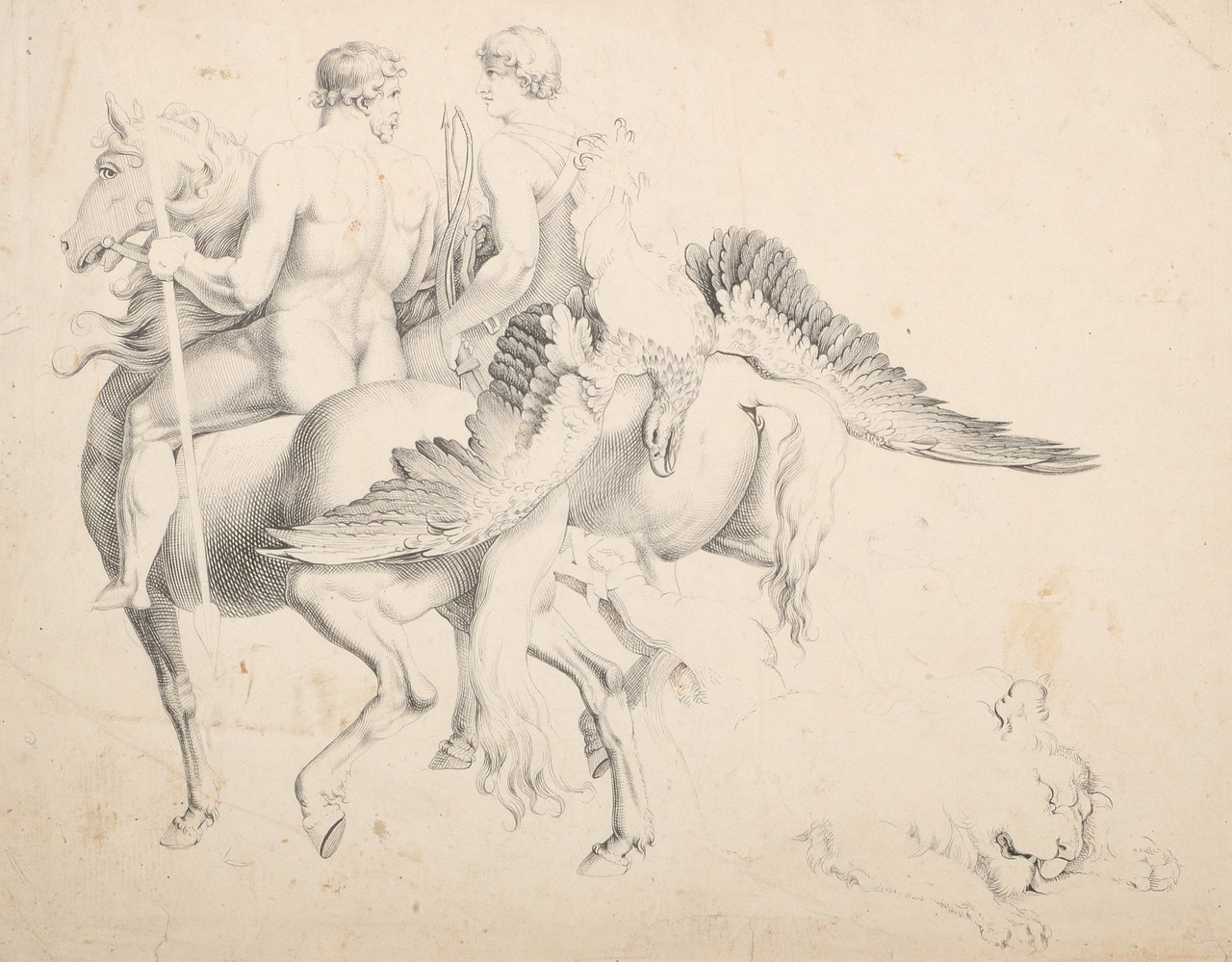 Johann Heinrich Wilhelm Tischbein, Die Stärke des Mannes (Studie), vor 1821, Grafik, Feder über Blei auf Papier