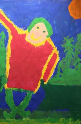 Bild eines Schülers: farbenfrohe Darstellung eines Menschen. 